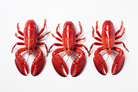 Red lobsters cooked to perfection, arranged on a white plate - gourmet seafood dishの素材