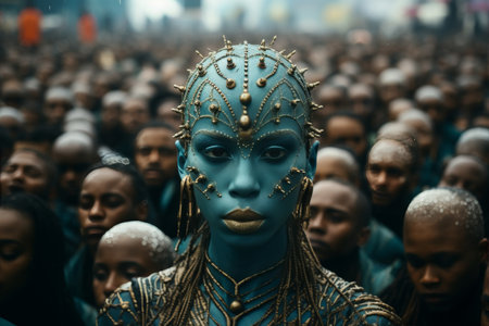 Diverse robots and ai interacting in a progressive futuristic society with humanoidsの素材