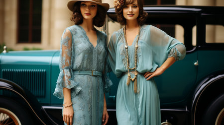 Stunning glamorous portrait of beautiful woman in vintage clothing for retro fashion conceptの素材