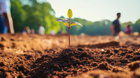 Delicate young shoots emerging from newly planted flower seeds in a captivating displayの素材