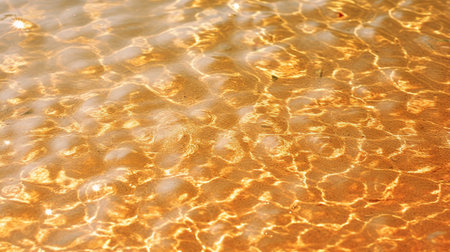 Tranquil coastal oasis sunlit golden beach and serene ocean reflecting sunlightの素材