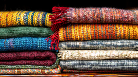 A vibrant display of textured fabrics a colorful backdrop in red, yellow, blue, green, and orangeの素材