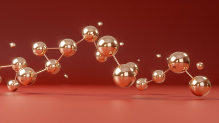 Abstract 3D Render, Floating Reflective Spheres Connected, Molecular Model, Scientific Background.の素材