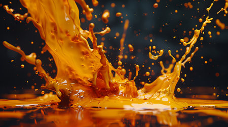 Intricate macro view of paint splashes on canvas highlighting textures and layers for depthの素材