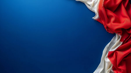 Patriotic Red and White Fabric on Blue Background with Copy Space for Memorial Day or Veterans Dayの素材