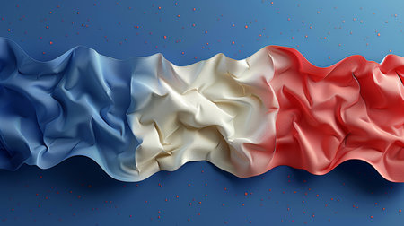 Waving French Flag Colors Fabric, Abstract Background with Blue, White, and Red Colors, 3D Renderingの素材