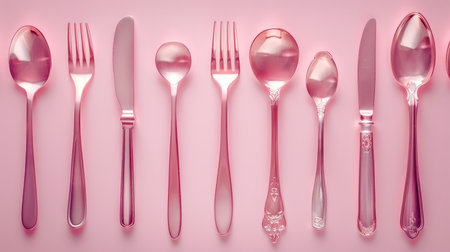 Elegant table setting with pastel cutlery a harmonious blend of symmetry and soft lightingの素材