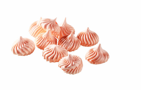 Several pieces of pink marshmallows, isolated on a white background.
