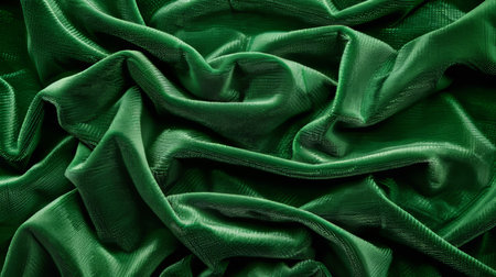 Luxurious dark green velvet fabric with elegant pleats in eastern inspired design backgroundの素材
