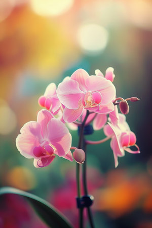 Elegant orchid blossom design in soft mauve shades, creating a serene and aesthetic appeal for decorの素材