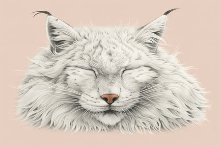 Adorable illustration of a white and orange kitten with intricate fur on a soft pink backdropの素材