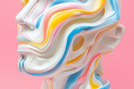 Innovative 3D Head Portrait Design Featuring Unique Textures and Bold Colors for Creative Projectsの素材