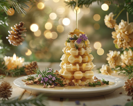 Cinematic delight exquisite stroopwafels drizzled with maple syrup on a white plateの素材
