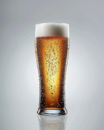 Refreshing chilled beer glasses displayed against a crisp white background for beverage enthusiastsの素材