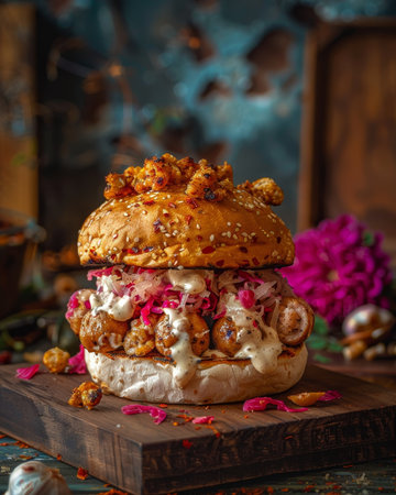 Delicious bavarian featuring burger grilled sausages, sauerkraut, and mustard mayonnaiseの素材