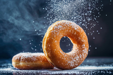Deliciously fresh donuts coated generously with sweet icing sugar for a perfect treatの素材