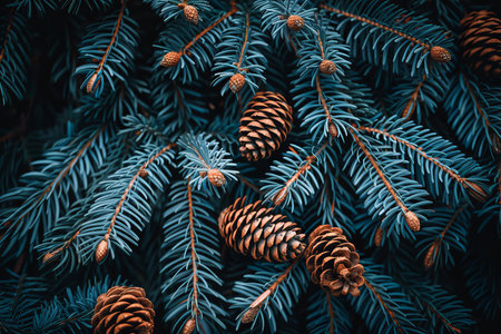 Pine branches and pinecones create a serene holiday decor for winter celebrationsの素材
