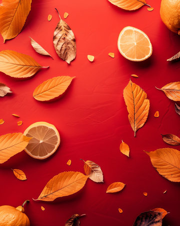 Vibrant autumn leaves bright yellow against deep red for nature and art projects inspirationの素材