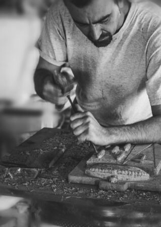 Natural stone craftsman carving handicraftsの写真素材