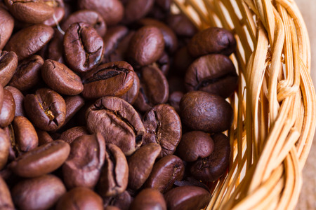 Closeup of brown roasted coffee beansの写真素材