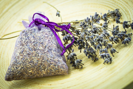 A sachet of lavender flowers with dried lavenderの写真素材