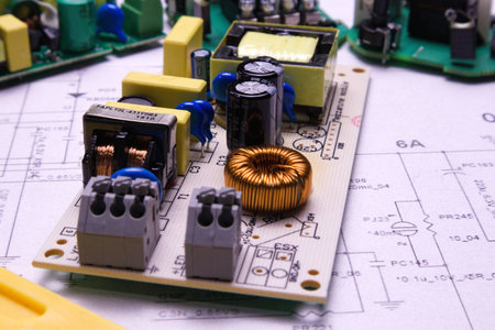 Many useful parts can be extracted from a printed circuit board containing electronic components.の写真素材