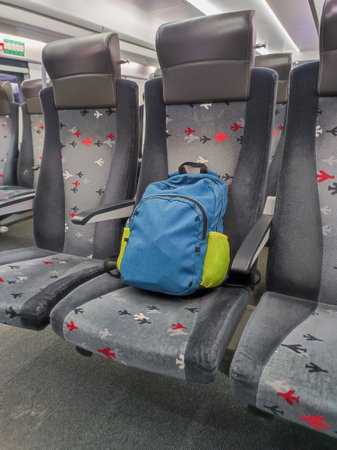 A forgotten backpack on the train to the airport.の写真素材