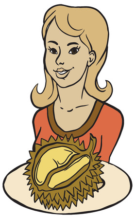 Smiling girl with an exotic fruitのイラスト素材