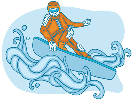 Young man on a snowboard doing sports activitiesのイラスト素材