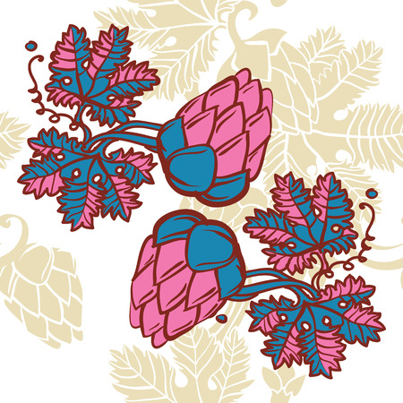 Hops pattern with hop leaves and fruitsのイラスト素材