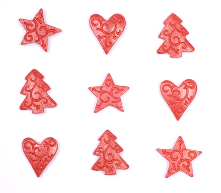 Red trees, stars and hearts isolated on a white background.の写真素材