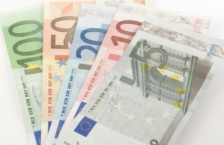 Banknotes of EU currency Euro. Isolated on white.の写真素材