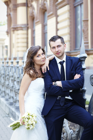 Portrait of the bride and groom on wedding day.の写真素材