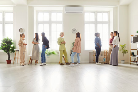 Women meet at networking conference and discuss business ideas. Young diverse multi racial ladies...