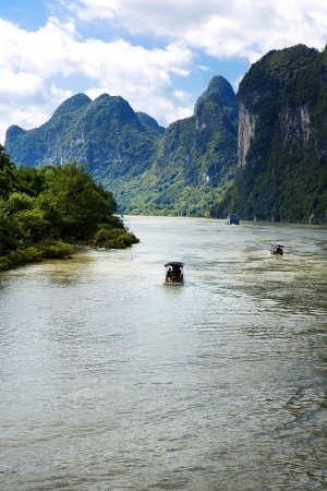 Beautiful Yu Long river Karst mountain landscape in Yangshuo の写真素材