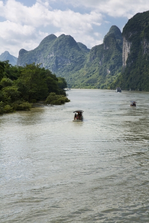 Beautiful Yu Long river Karst mountain landscape in Yangshuo の写真素材