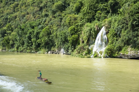 Beautiful Yu Long river Karst mountain landscape in Yangshuo の写真素材