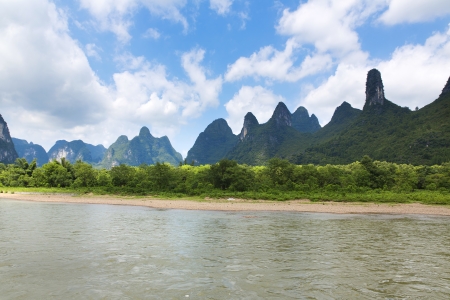 Beautiful Yu Long river Karst mountain landscape in Yangshuo の写真素材