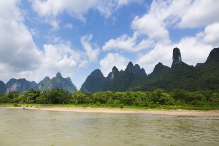 Beautiful Yu Long river Karst mountain landscape in Yangshuo の写真素材