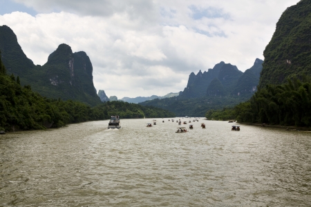 Beautiful Yu Long river Karst mountain landscape in Yangshuo の写真素材