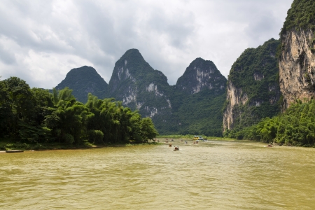 Beautiful Yu Long river Karst mountain landscape in Yangshuo の写真素材