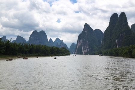 Beautiful Yu Long river Karst mountain landscape in Yangshuo の写真素材