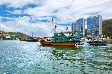Famous floating village in Aberdeen is an area and town on the south shore of Hong Kong Island on July 2  2013 in Hong Kong のeditorial素材