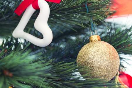 Beautiful Christmas ornaments on the Christmas treeの写真素材