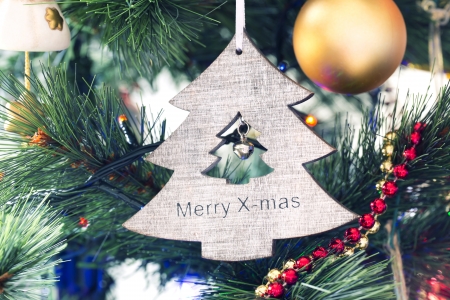 Beautiful Christmas ornaments on the Christmas treeの写真素材