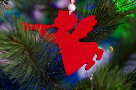 Beautiful Christmas ornaments on the Christmas treeの写真素材