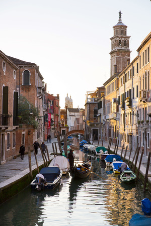 VENICE, ITALY, FEBRUARY 23, 2014: Panoramic view of a canal  in Venice, Italyのeditorial素材