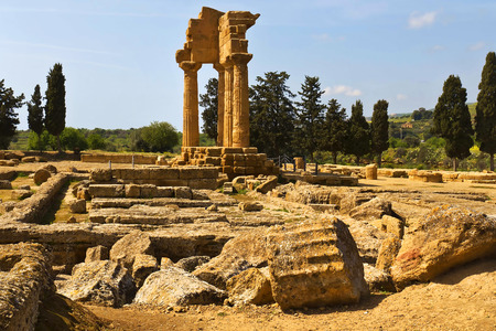 Agrigento, Sicily. Famous Valle dei Templi, UNESCO World Heritage Site. Greek temple, remains of the Temple of Castor and Pollux.の写真素材