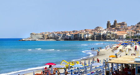 Beautiful view of Cefalu beach, Palermo, Sicilyのeditorial素材