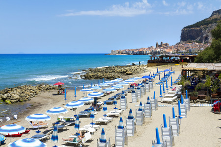 Beautiful view of Cefalu beach, Palermo, Sicilyのeditorial素材